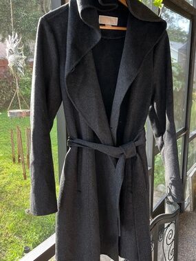 Michael Kors Wool Blend Wrap Coat With Hood Gray Size 14